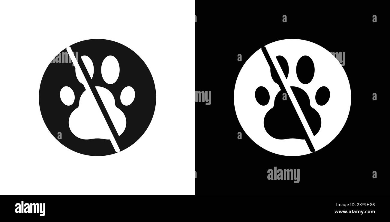 Simbolo di un animale domestico proibito bordo vettoriale del logo in bianco e nero Illustrazione Vettoriale