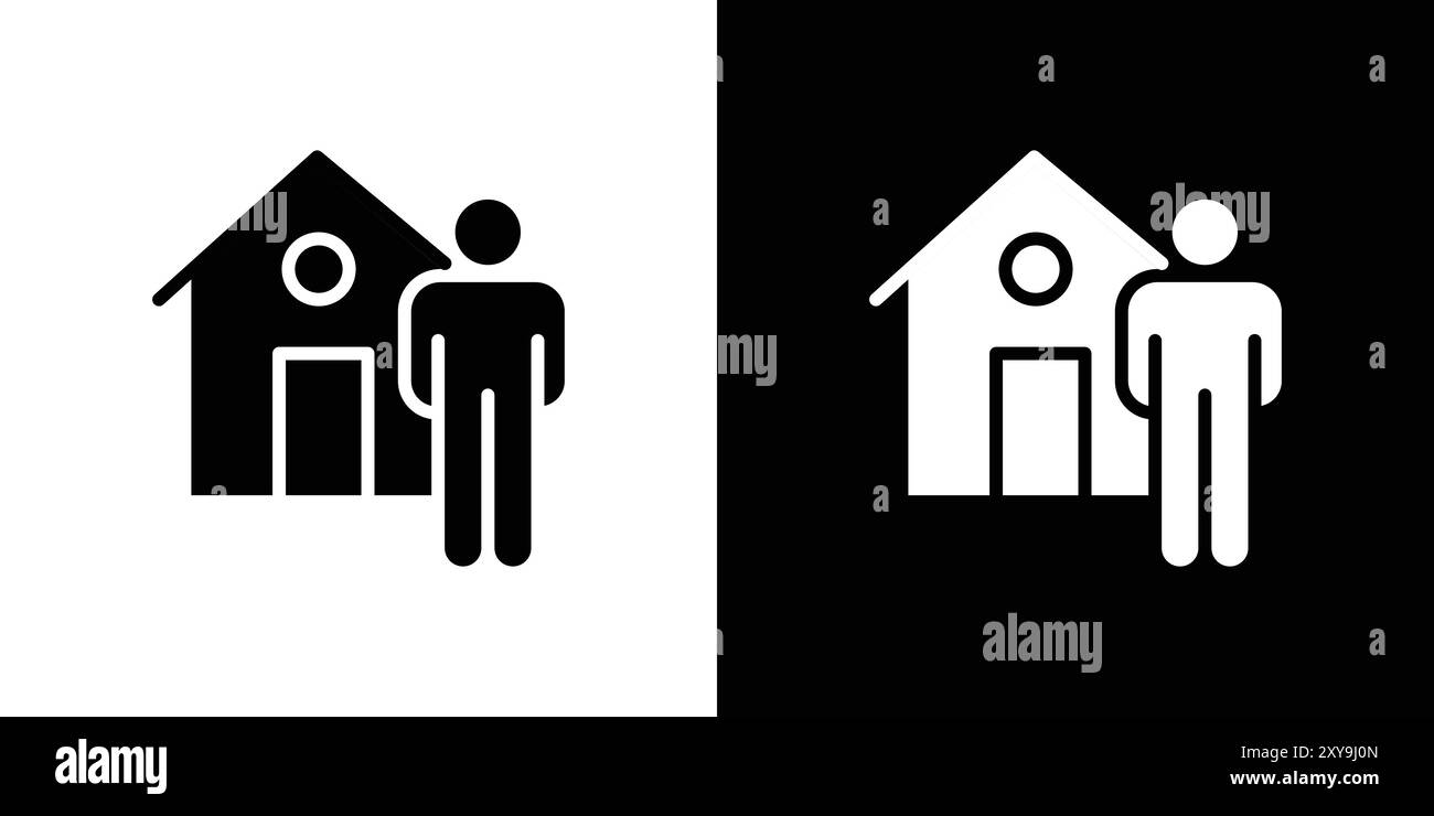 Icona Home Realtor logo segno vettoriale contorno in bianco e nero Illustrazione Vettoriale