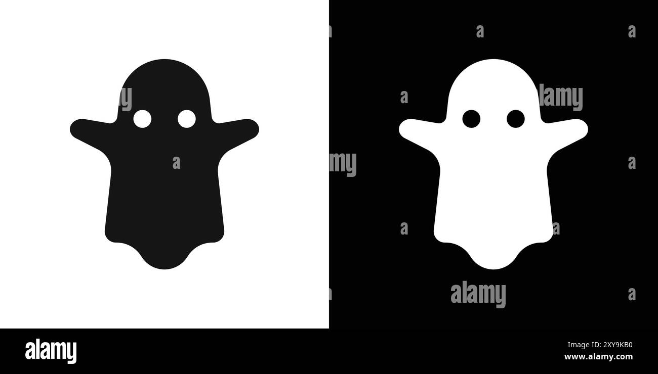 Il logo dell'icona fantasma spaventoso indica il contorno vettoriale in bianco e nero Illustrazione Vettoriale