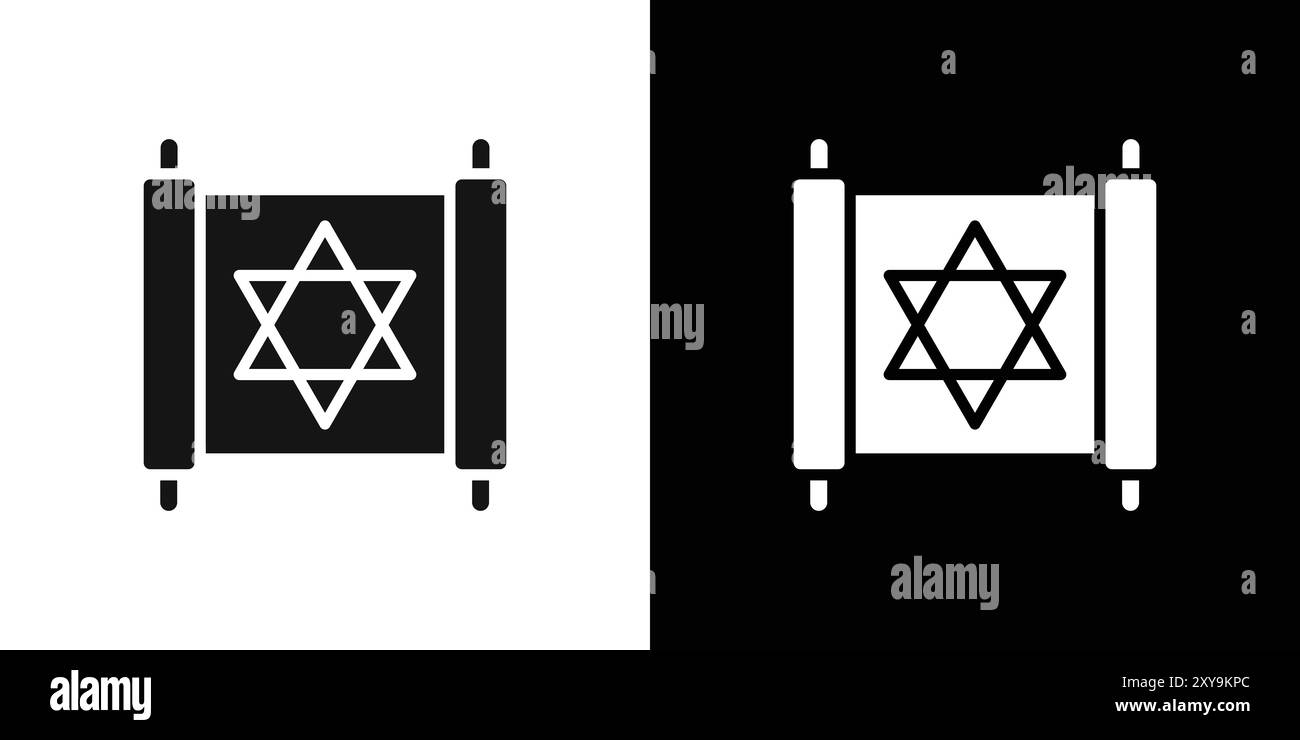 Logo Torah Icon con contorno vettoriale in bianco e nero Illustrazione Vettoriale