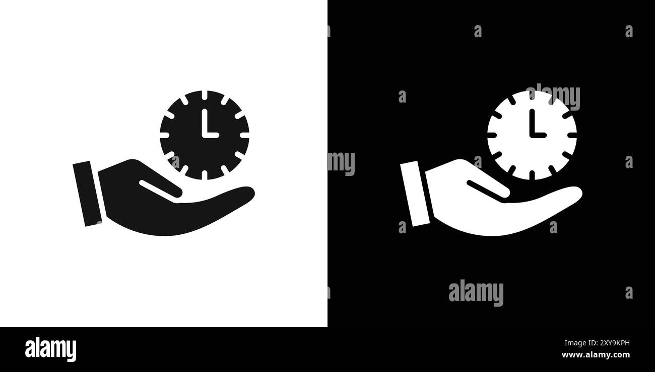simbolo del tempo di verifica del contorno vettoriale dell'icona del logo in bianco e nero Illustrazione Vettoriale
