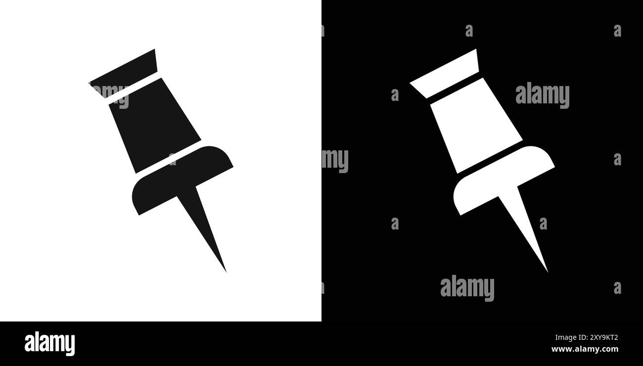 contorno vettoriale del logo dell'icona a forma di puntina adesiva in bianco e nero Illustrazione Vettoriale