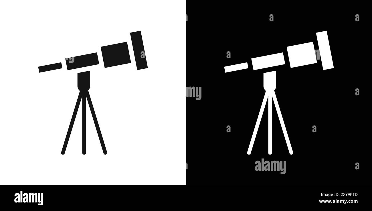 Telescopio sul cavalletto icona logo segno vettoriale contorno in bianco e nero Illustrazione Vettoriale