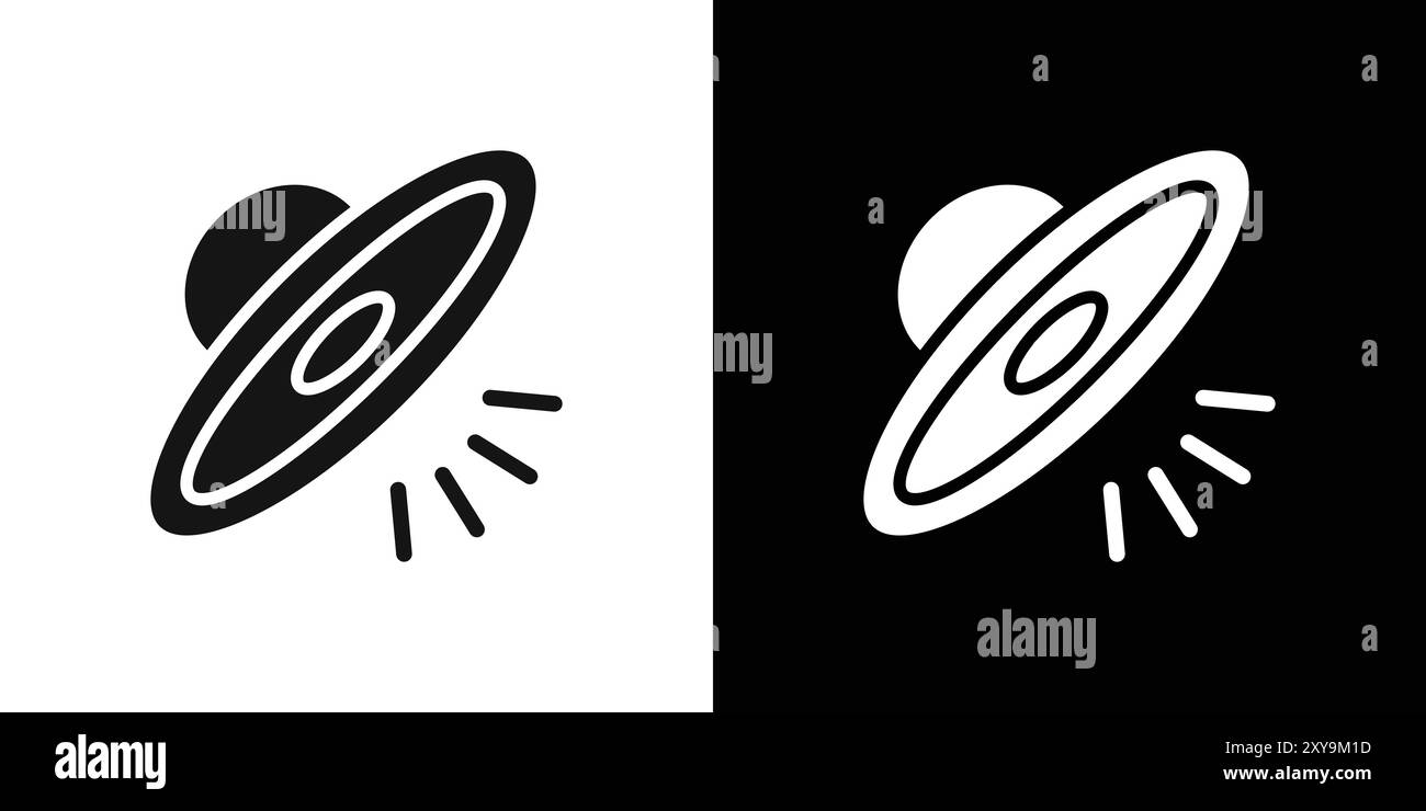 simbolo del volo ufo bordo vettoriale del logo in bianco e nero Illustrazione Vettoriale
