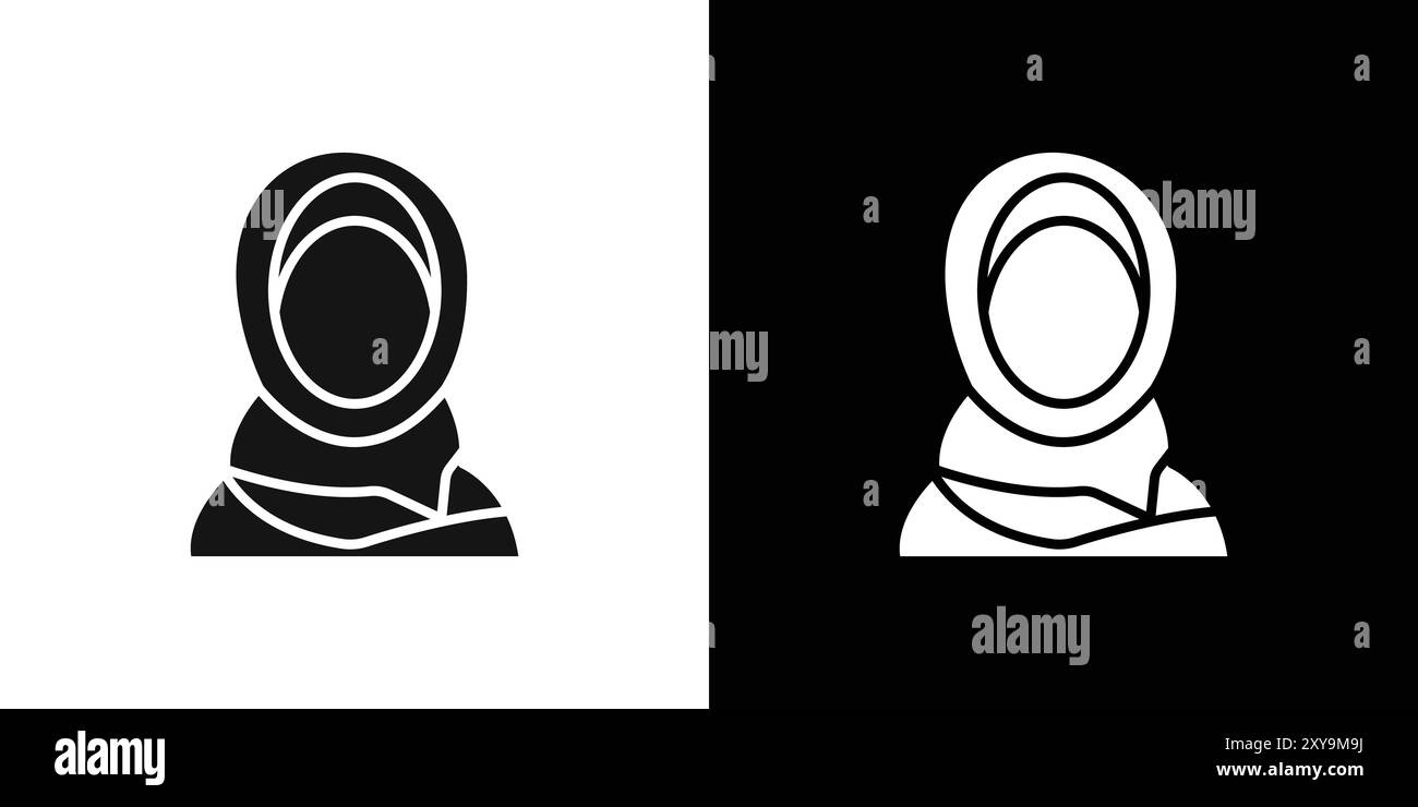 Icona hijab donna con logo, contorno vettoriale in bianco e nero Illustrazione Vettoriale