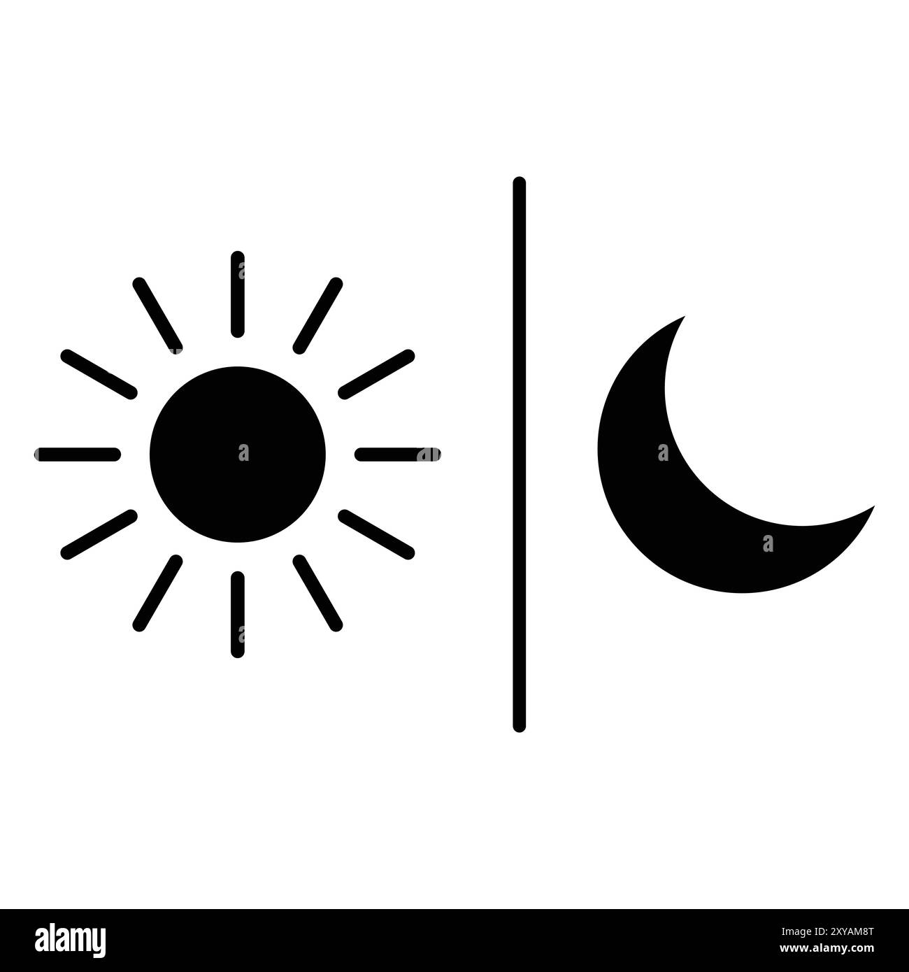 Icona del vettore solare e lunare. Segnale giorno e notte. Modalità buio e chiaro. Luminosità dello schermo e segnale del livello di contrasto. Illustrazione Vettoriale