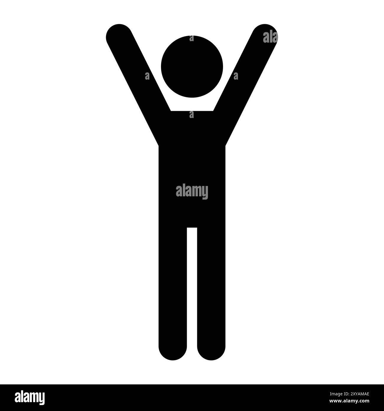 Le persone alzano le mani sull'icona vettoriale. Uomo con le mani alzate. Uomo felice. Concetto di azienda vincente. Illustrazione Vettoriale