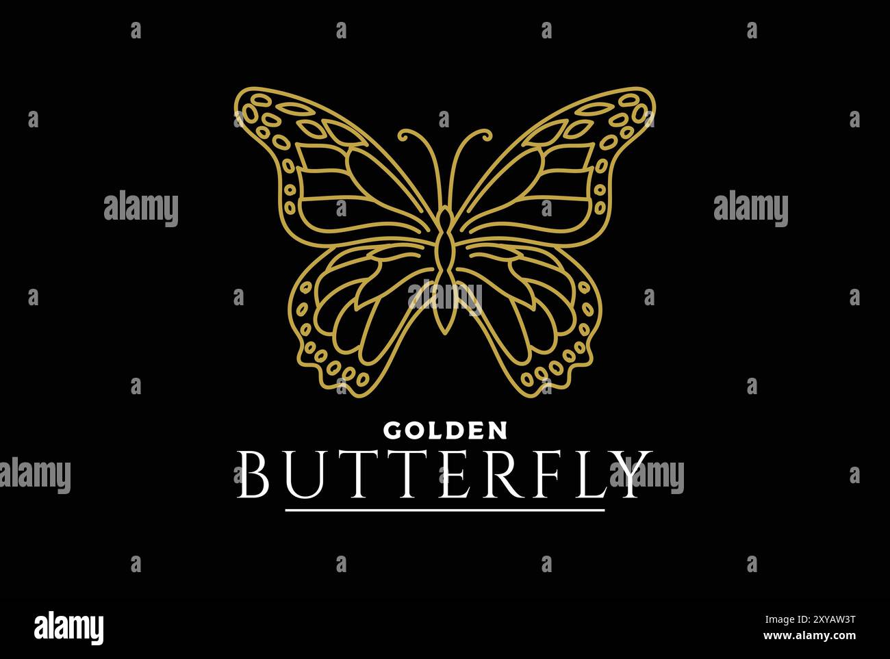 Elegante design di lusso con logo Golden Butterfly Insect Illustrazione Vettoriale