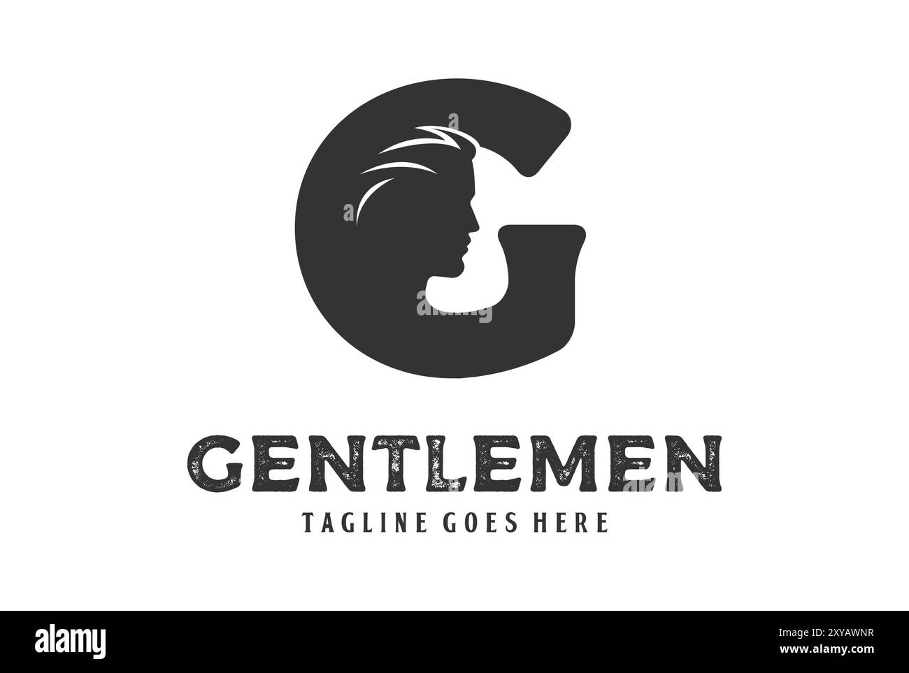 Lettera iniziale G con faccia uomo maschile per forte Gentlemen Masculine Logo Design Illustrazione Vettoriale