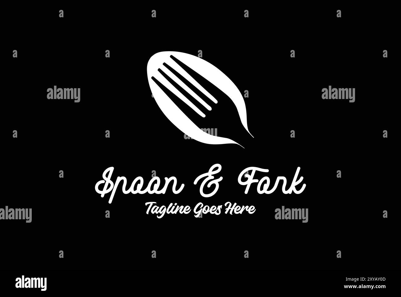 Forchetta a cucchiaio semplice e minimalista per Restaurant Logo Design Vector Illustrazione Vettoriale
