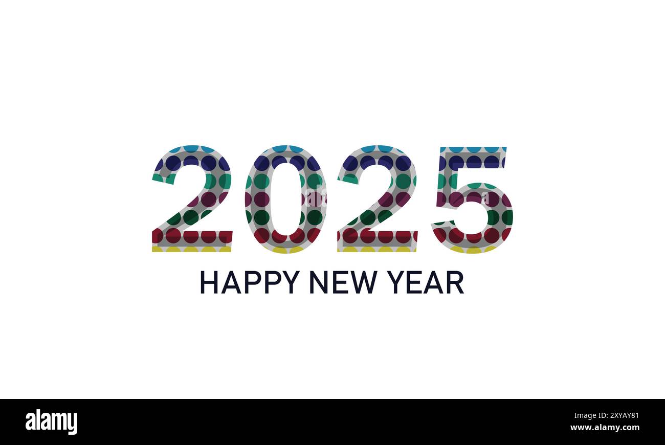 Felice anno nuovo 2025 Design di testo con motivo a mosaico colorato. Illustrazione Vettoriale