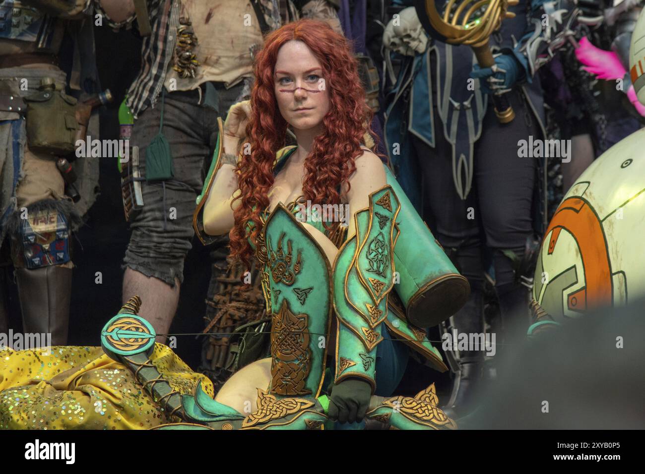 STOCCARDA, GERMANIA, 30 giugno 2018: Cosplay Contest, Warrior Messida from Brave by cosplayer Wynter Phoenix, al Comic con Germany Stuttgart Foto Stock