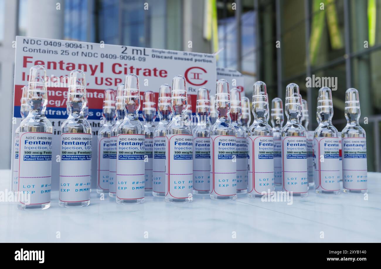 fentanil per il rendering 3d del concetto di farmaco o medicina Foto Stock