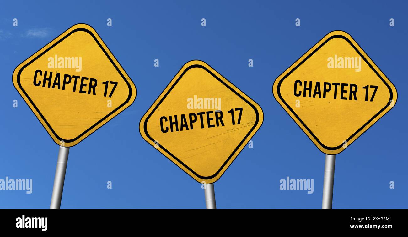 Capitolo 17, segni gialli con cielo blu Foto Stock