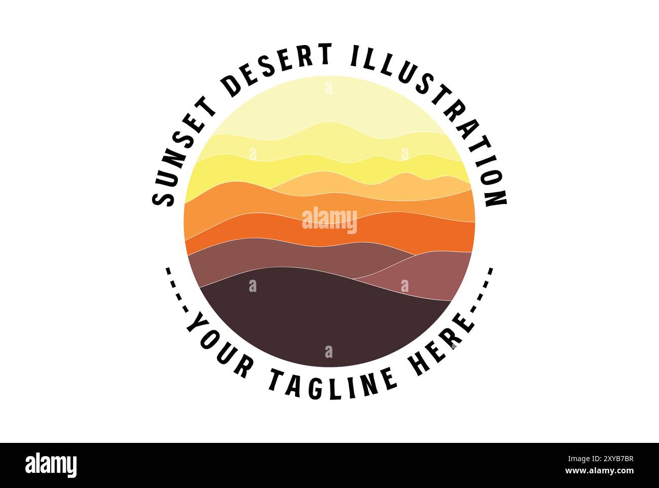 Circle Circular Sunset o Sunrise Desert Mountain Badge Emblem Illustration Vector Illustrazione Vettoriale