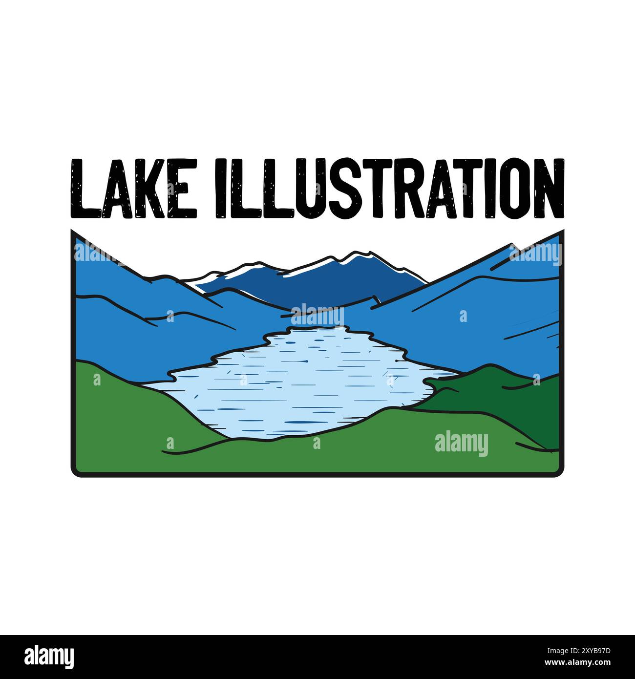 Mountain Hill Landscape con Lake Swamp Illustration Vector Illustrazione Vettoriale