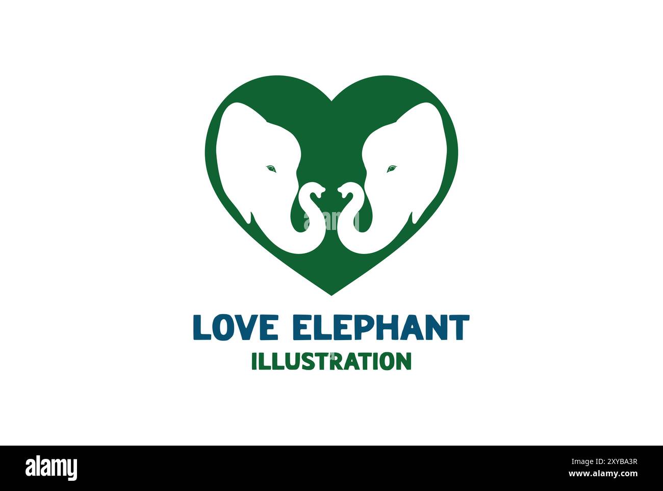 Illustrazione dell'icona di silhouette Green Elephant Heart Love Illustrazione Vettoriale