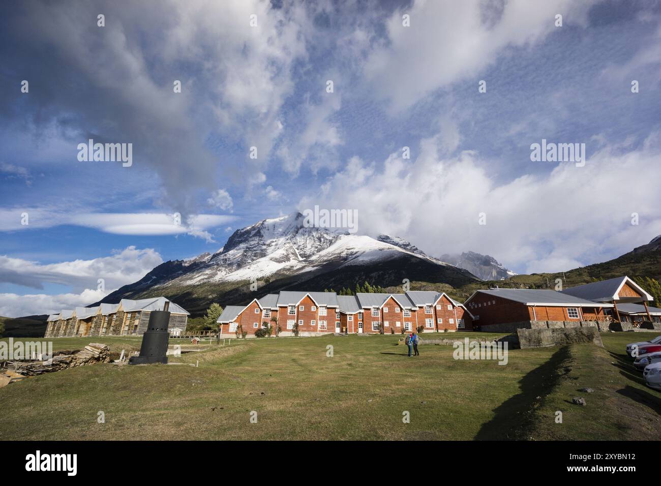 Hotel Las Torres, trekking W, Parque nacional Torres del Paine, sistema Nacional de areas Silvestres Protegidas del Estado de Chile. Patagonia, Republi Foto Stock