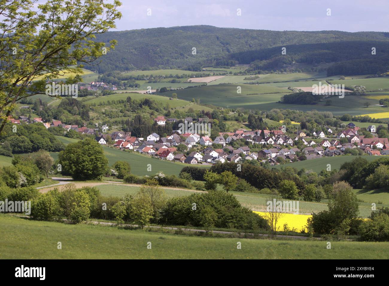 Sonneborn (città di Barntrup) vista dal Saalberg Foto Stock