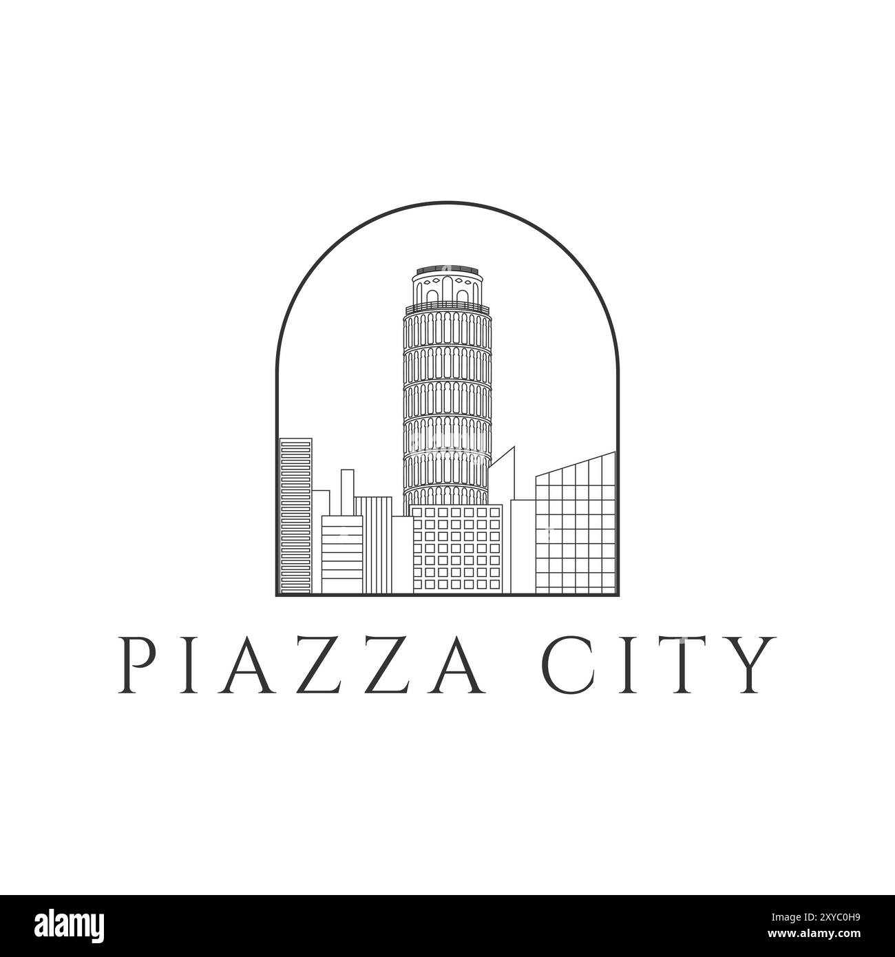 Skyline Torre Pendente di Pisa, punto di riferimento della città d'Italia Illustrazione Vettoriale