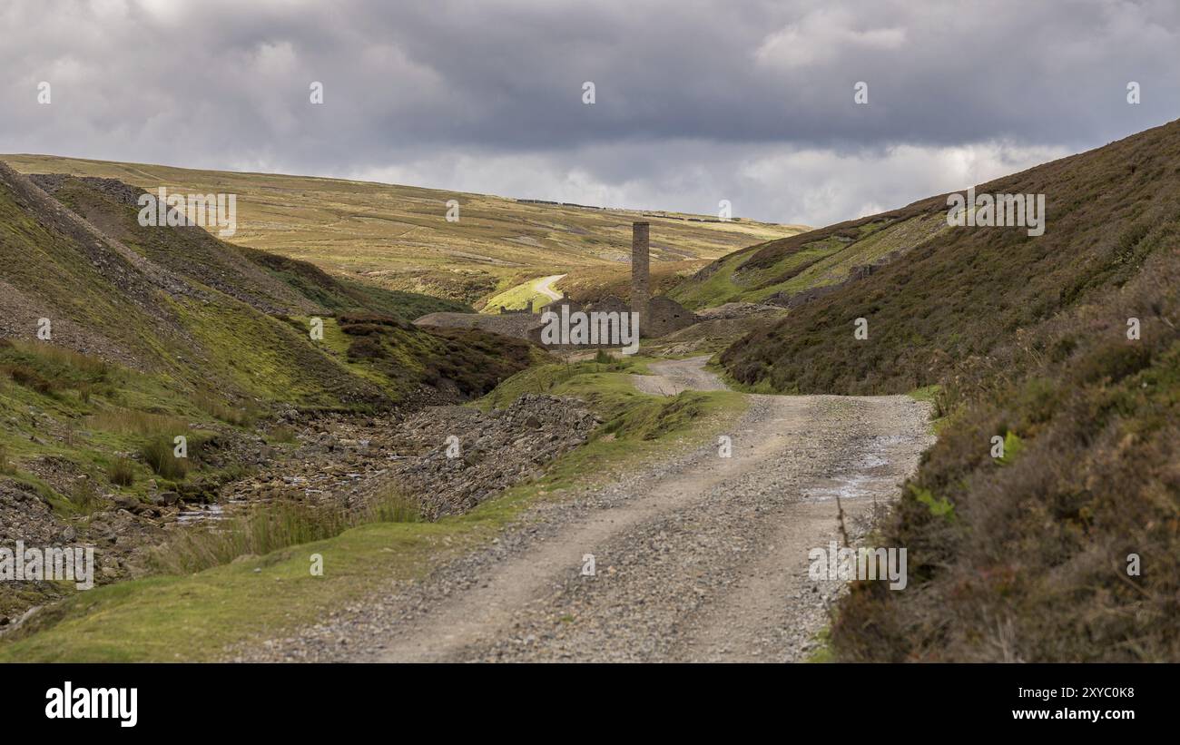 Le rovine della vecchia pista puzzava Mill tra Feetham e Langthwaite, Yorkshire Dales, North Yorkshire, Regno Unito Foto Stock