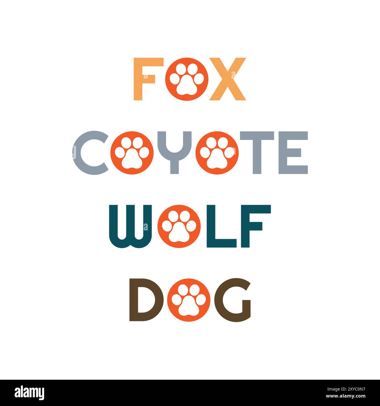 Scritta iniziale Fox Dog Coyote Wolf con simbolo Footprint Sign Illustration Vector Illustrazione Vettoriale