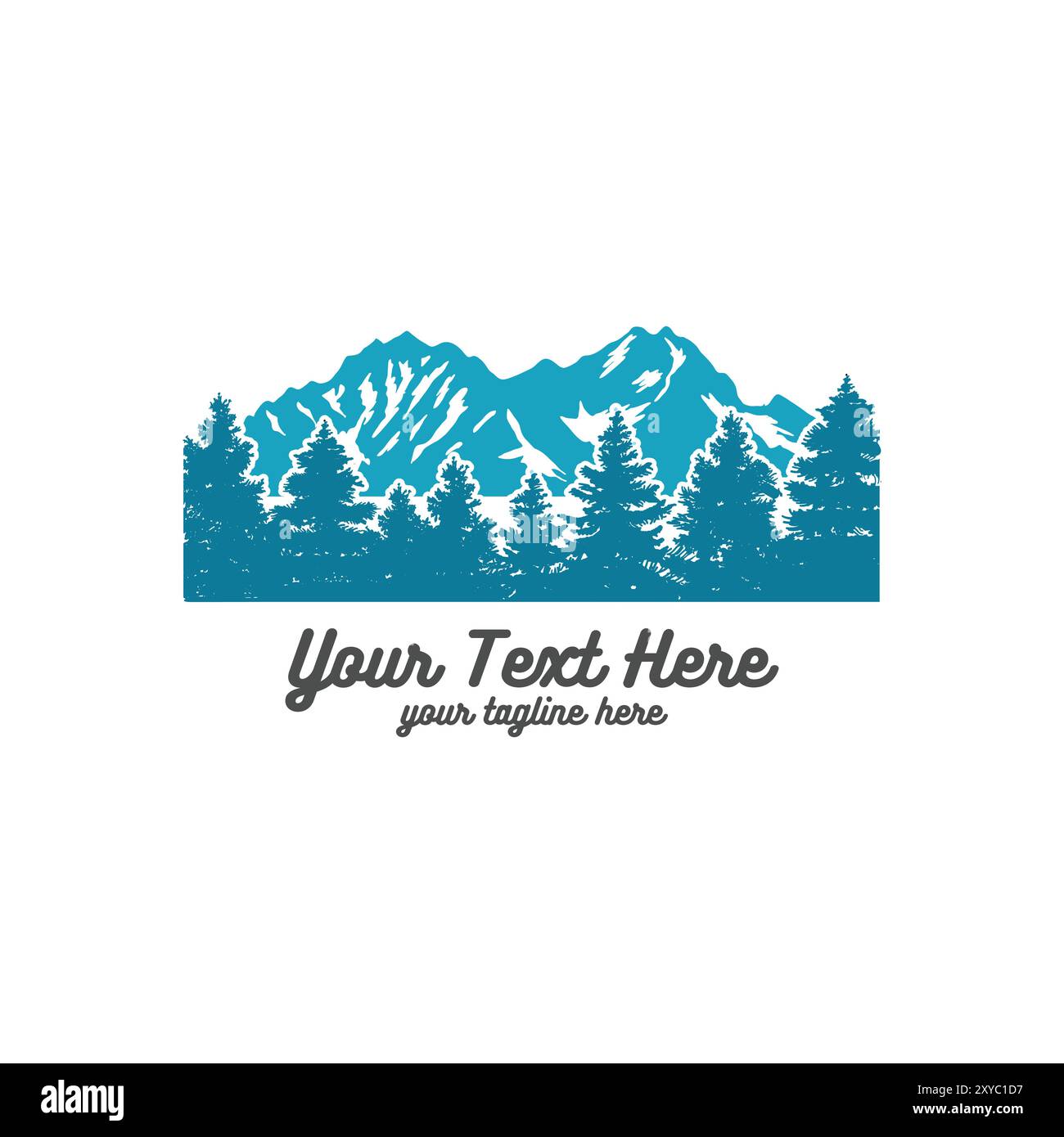 Vintage retro Pine Cedar Spruce Conifer Coniferous Evergreen Larch Fir Trees Forest with Ice Snow Rock Mountain for Outdoor Adventure Icon Illustratio Illustrazione Vettoriale