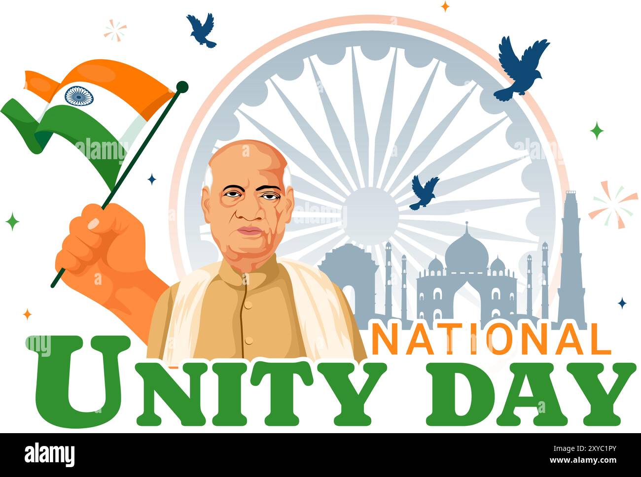 La giornata nazionale dell'unità si celebra in India il 31 ottobre con una bandiera ondeggiante, commemorando l'unificazione del Paese in un'illustrazione vettoriale Illustrazione Vettoriale