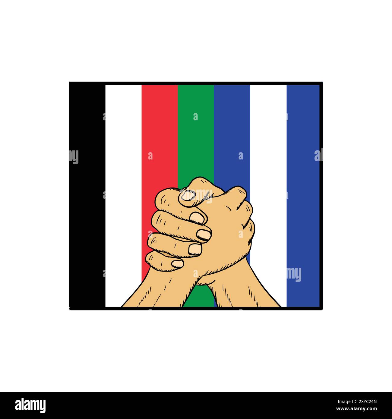 Due mani che si tengono l'un l'altra con la Palestina e Israele bandiera per l'unità della pace o il vettore di illustrazione della solidarietà Illustrazione Vettoriale