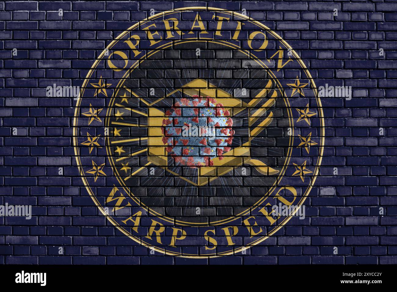 Flag of Operation Warp Speed dipinto su muro di mattoni Foto Stock