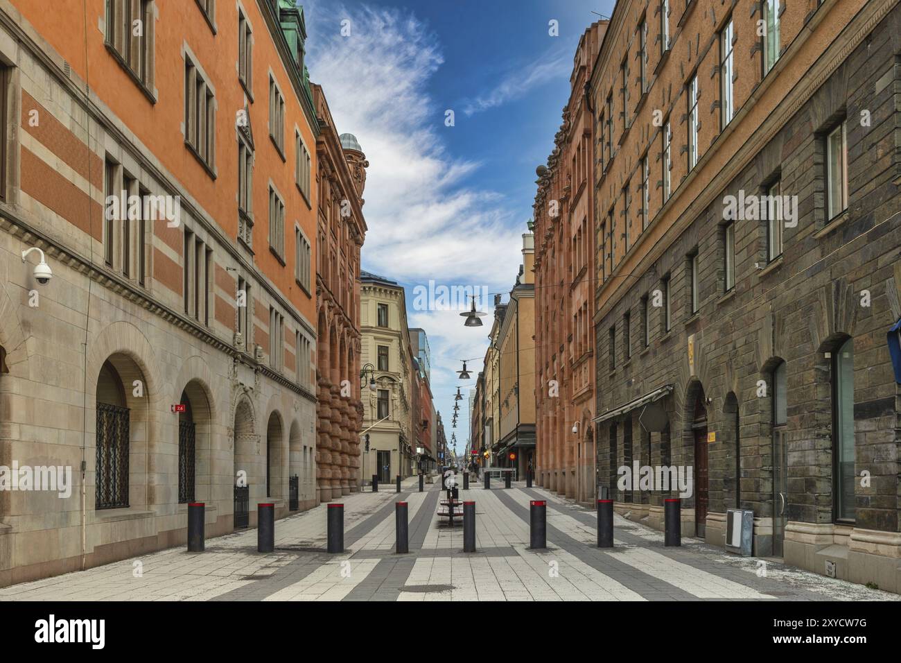 Stoccolma Svezia, skyline della città nella via dello shopping Drottninggatan Foto Stock