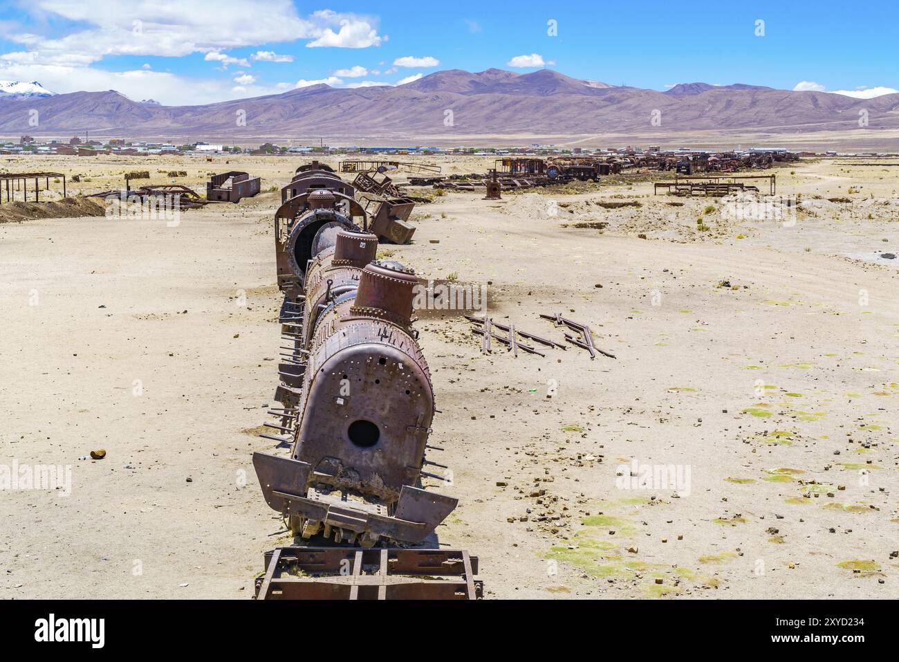 Il treno antico cimitero di Uyuni deserto in Bolivia Foto Stock