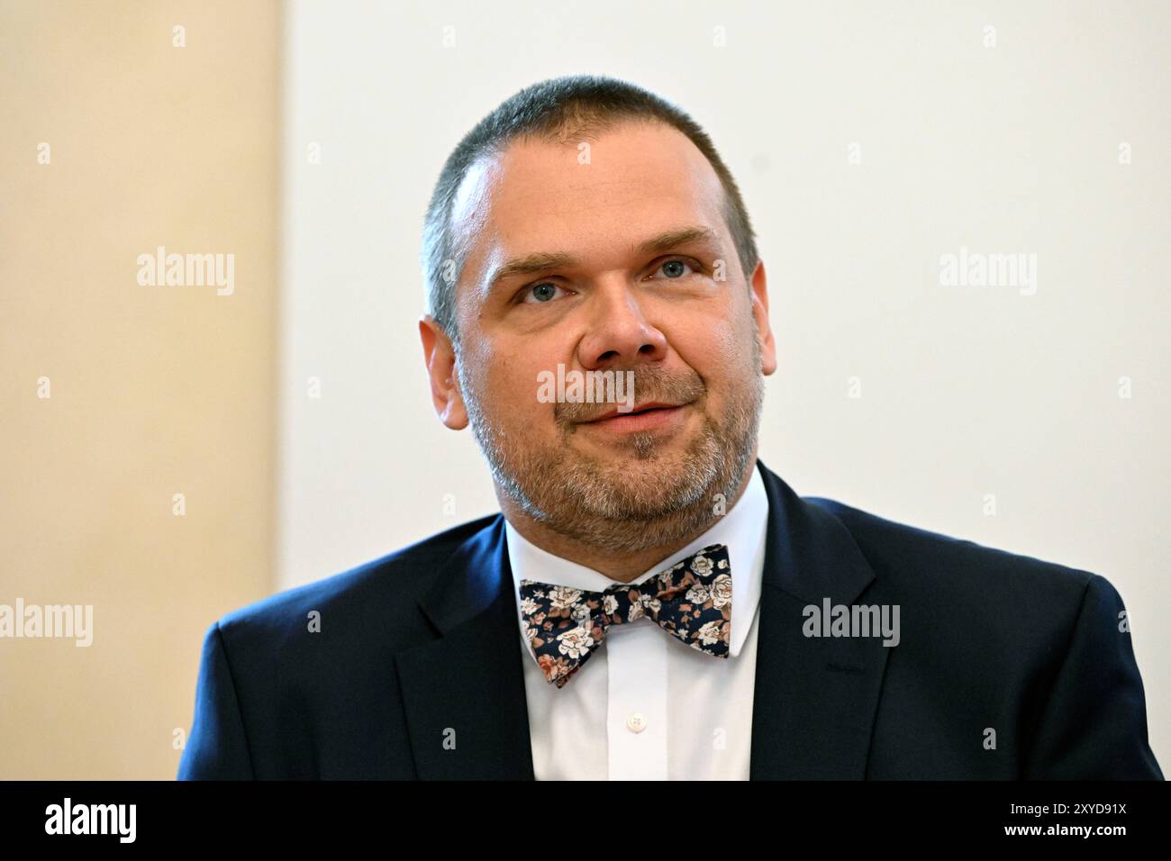 Praga, Repubblica Ceca. 29 agosto 2024. Il ministro della cultura ceco Martin Baxa tiene la conferenza stampa sui risultati del processo di selezione per il direttore del Memoriale del silenzio, a Praga, Repubblica Ceca, il 29 agosto 2024. Crediti: Katerina Sulova/CTK Photo/Alamy Live News Foto Stock