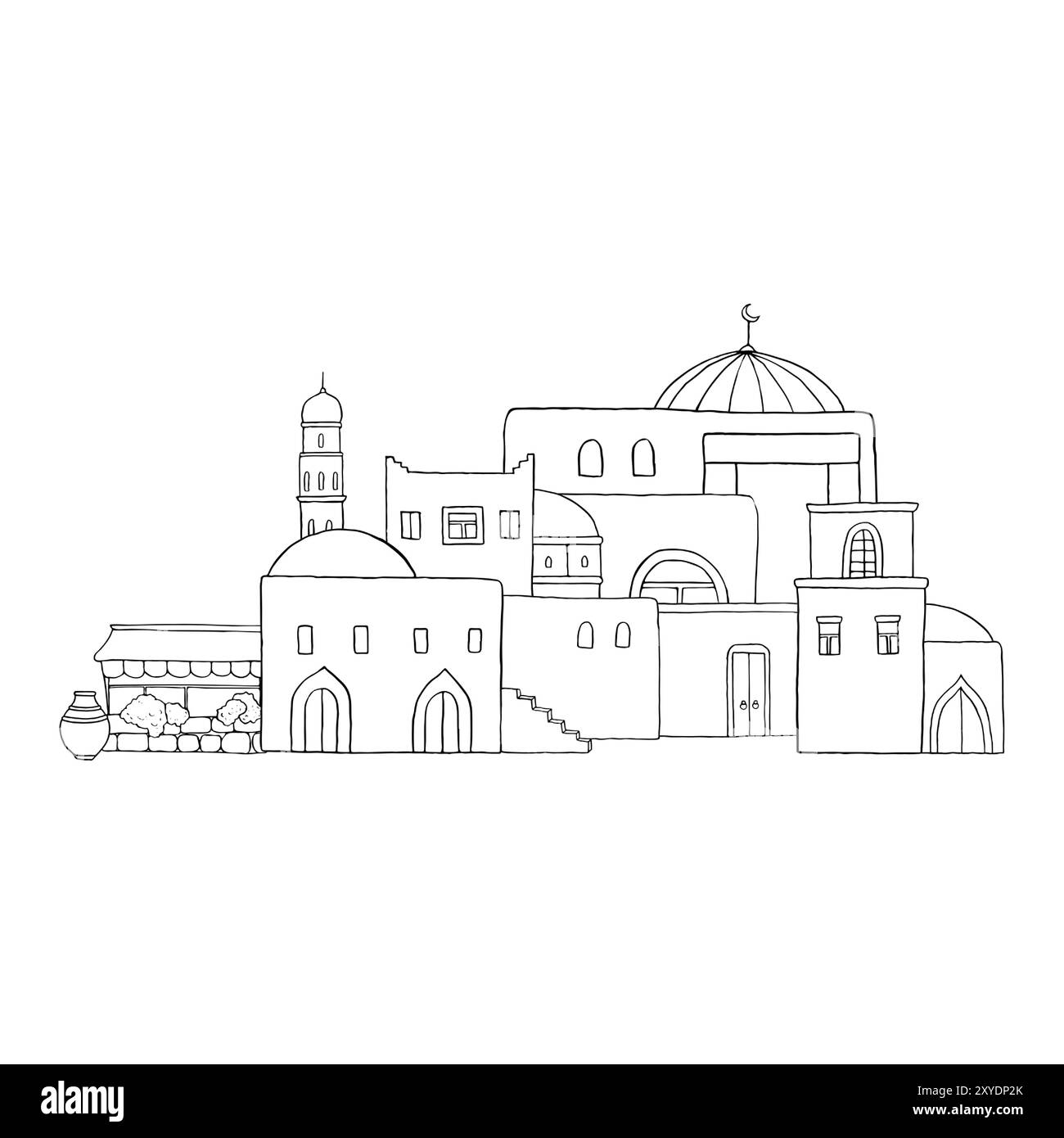 Case tradizionali arabe musulmane della città vecchia Illustrazione Vettoriale