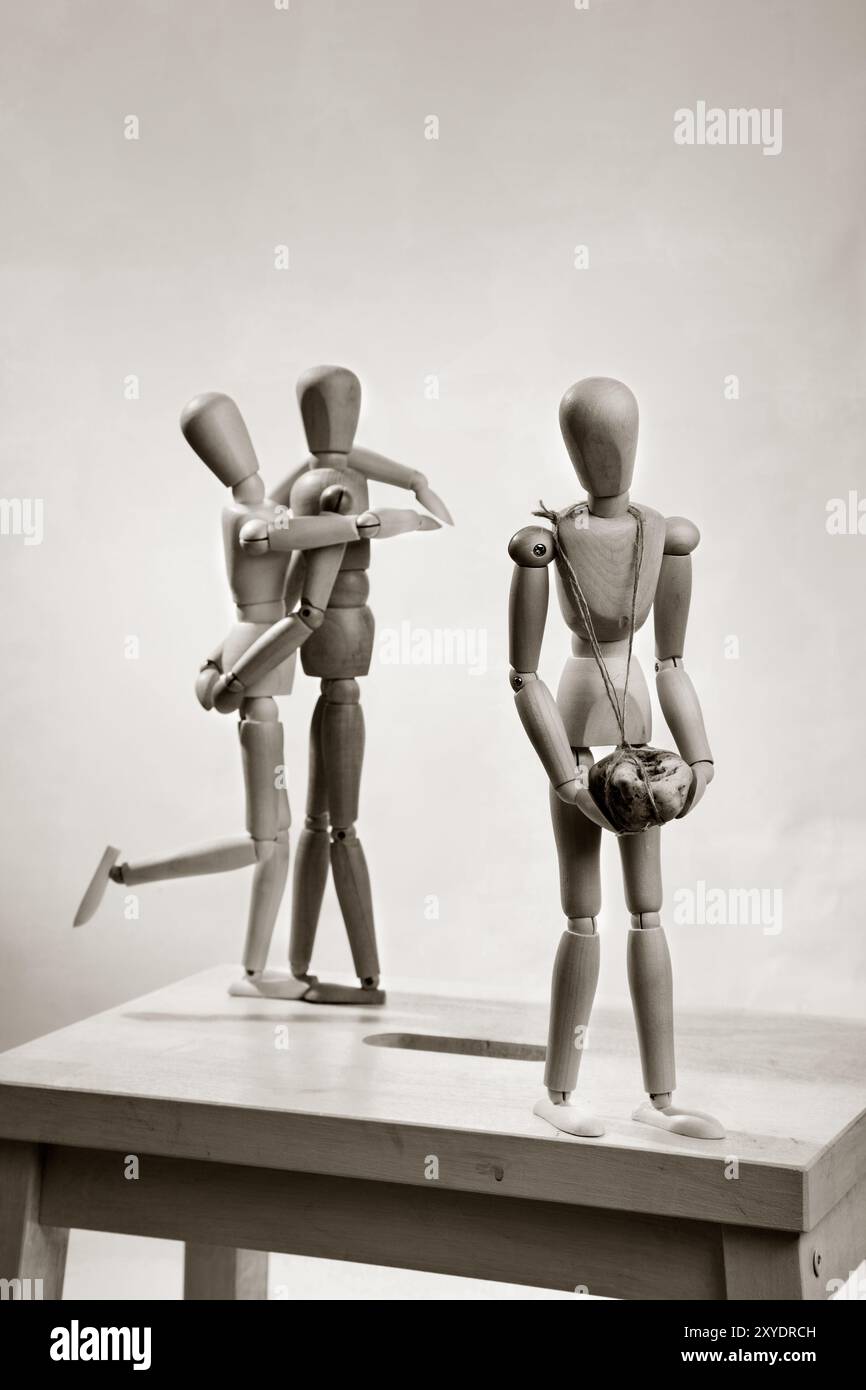 Scena con marionette articolate sul tema dell'amore e. Foto Stock