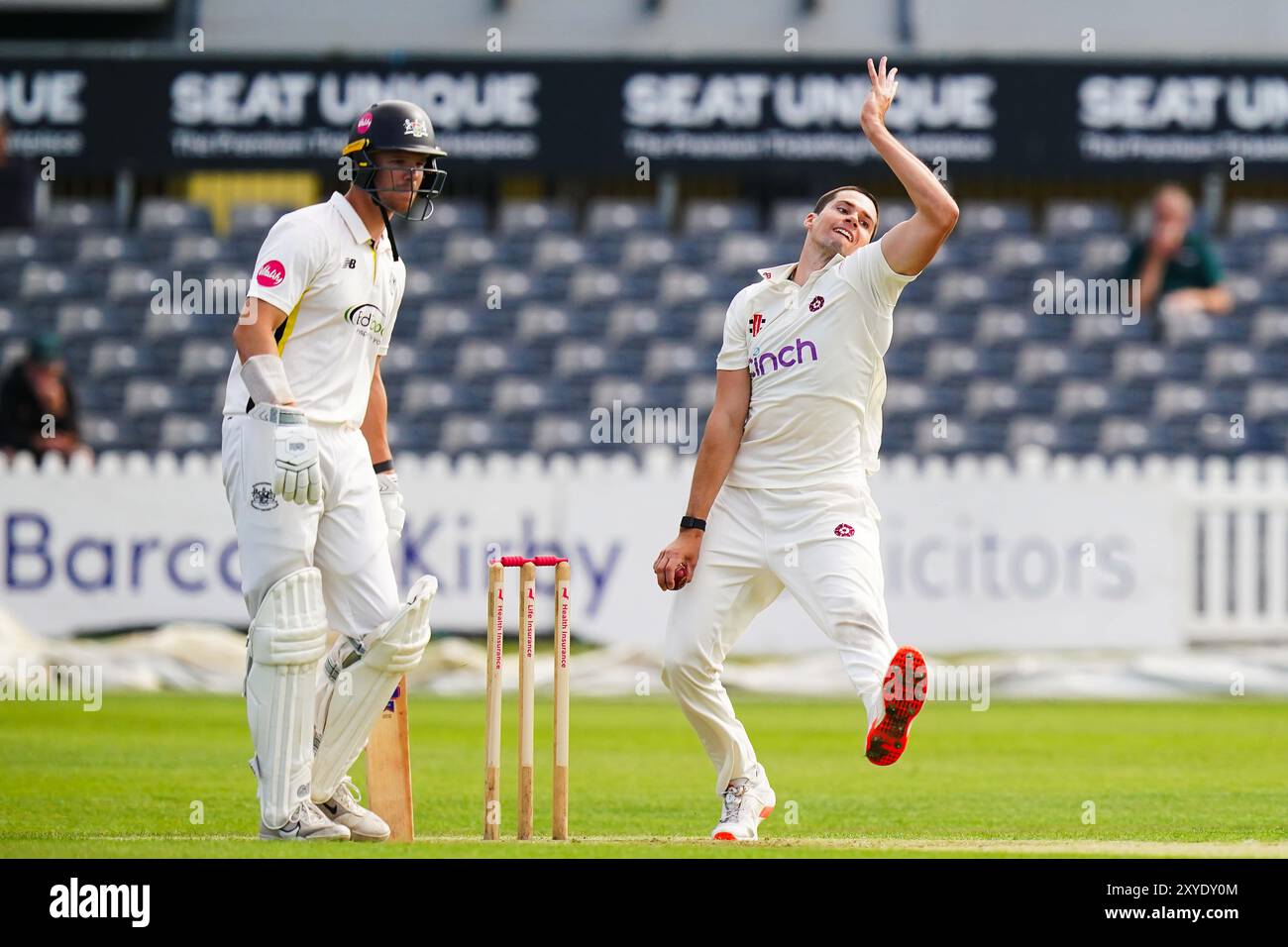 Bristol, Regno Unito, 29 agosto 2024. Justin Broad del Northamptonshire durante il Vitality County Championship Division Two match tra Gloucestershire e Northamptonshire. Crediti: Robbie Stephenson/Gloucestershire Cricket/Alamy Live News Foto Stock