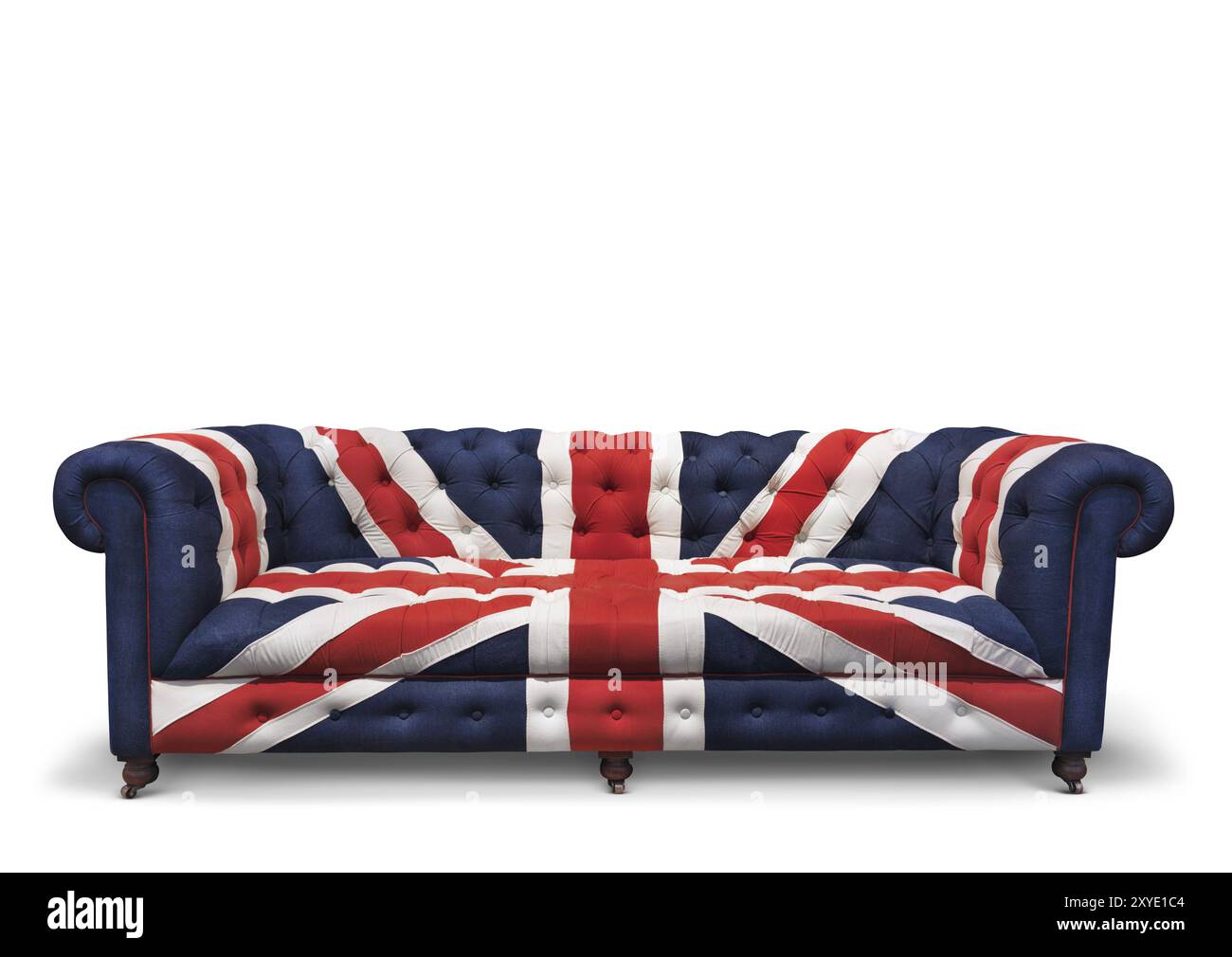 Divano con un unione patriottica pattern Jack su di esso. Isolato su sfondo bianco con tracciato di ritaglio Foto Stock