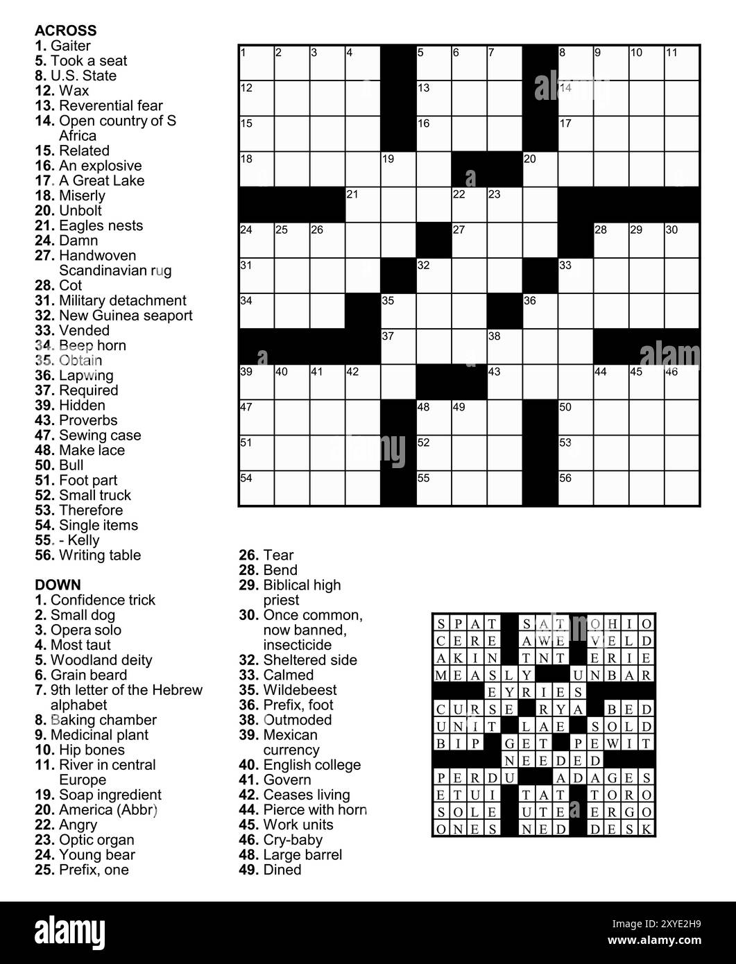 Puzzle americano Crossword con 13 x 13 quadrati con indizi e soluzione. Illustrazione Vettoriale