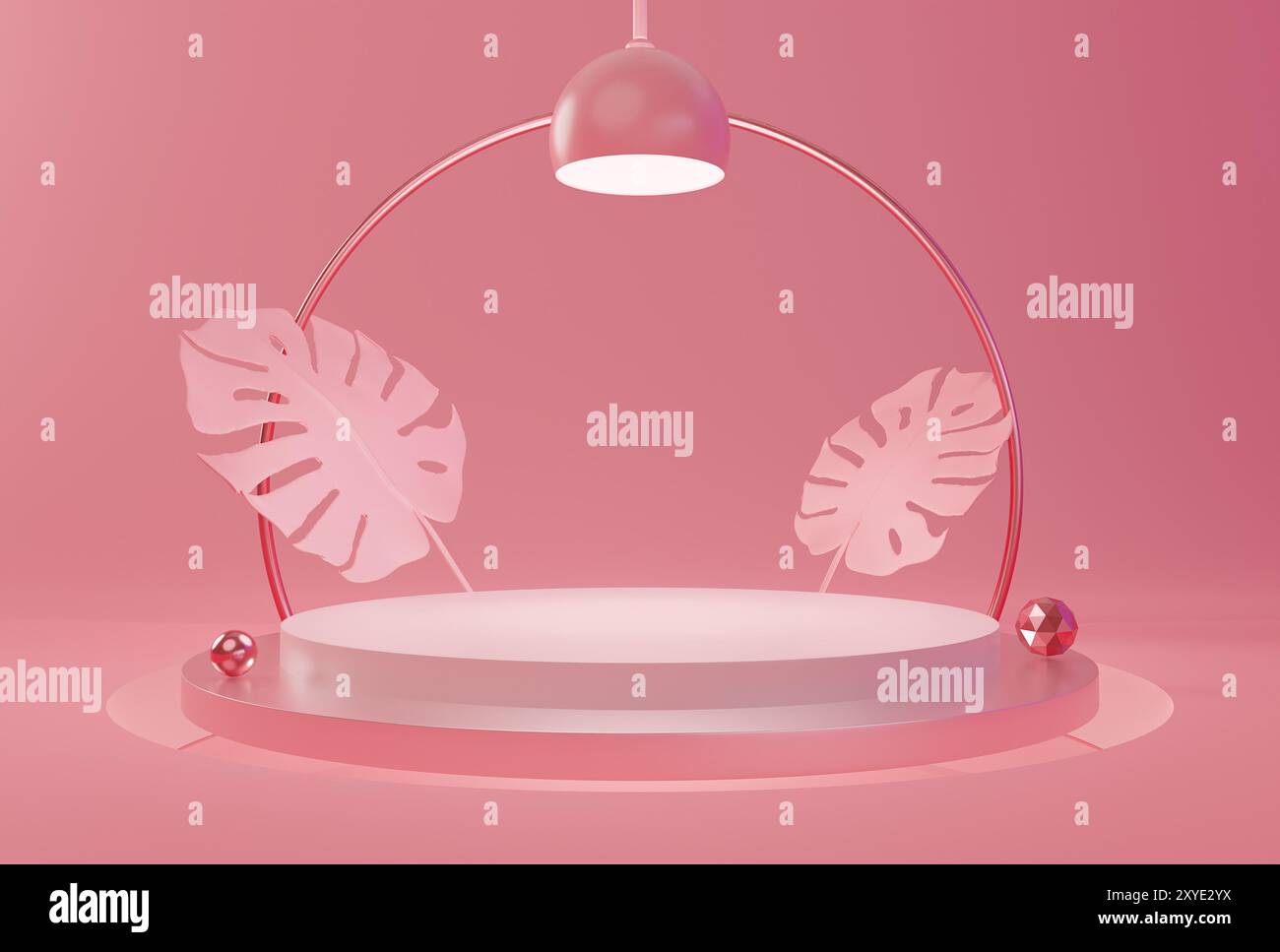 Forma geometrica del podio mockup su sfondo rosa color pastello con la scena dello studio per la presentazione del prodotto, rendering 3d. Foto Stock