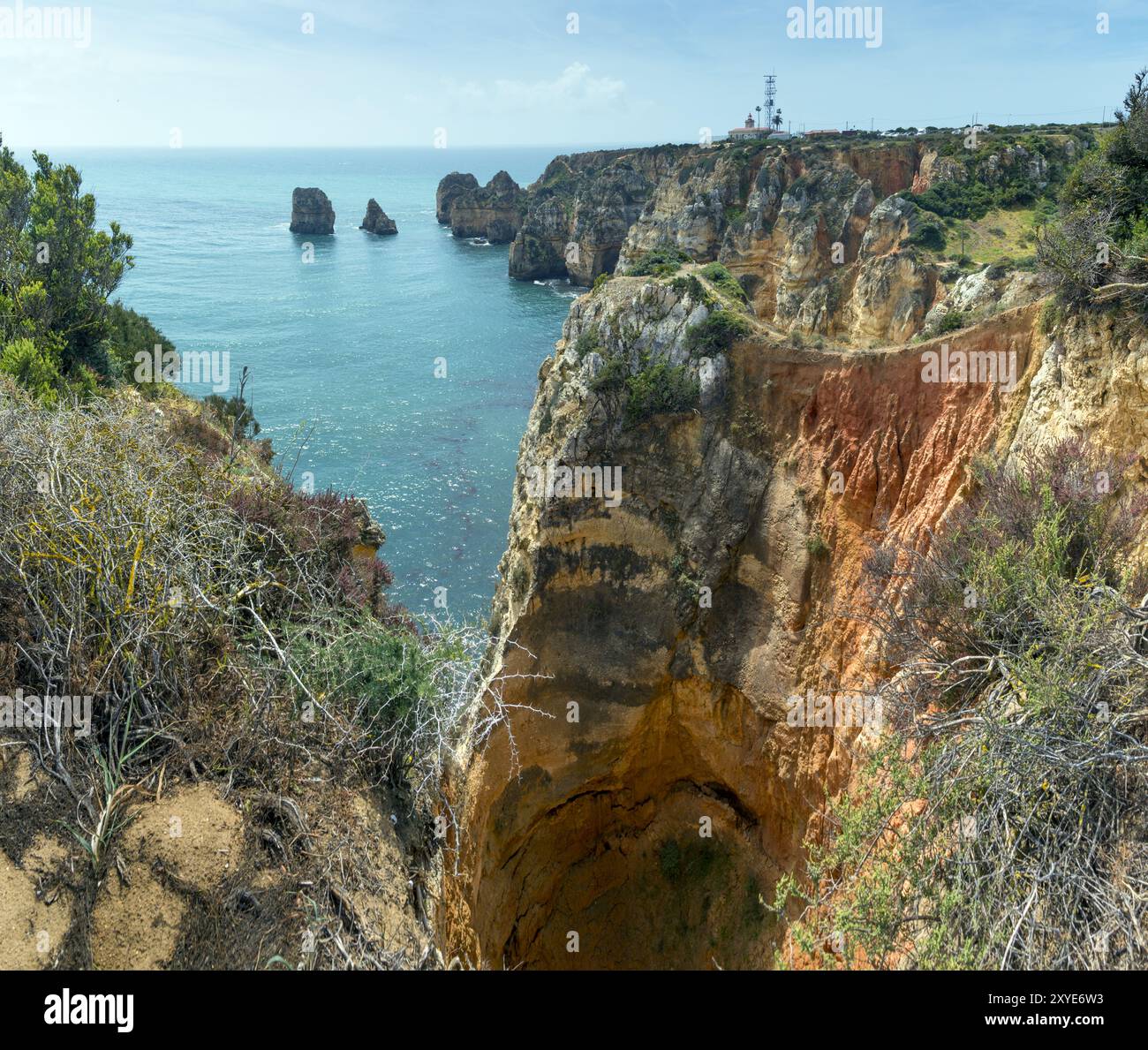 La roccia dell'Algarve a Ponta da Piedade. Lagos, Algarve, Portogallo, Europa Foto Stock