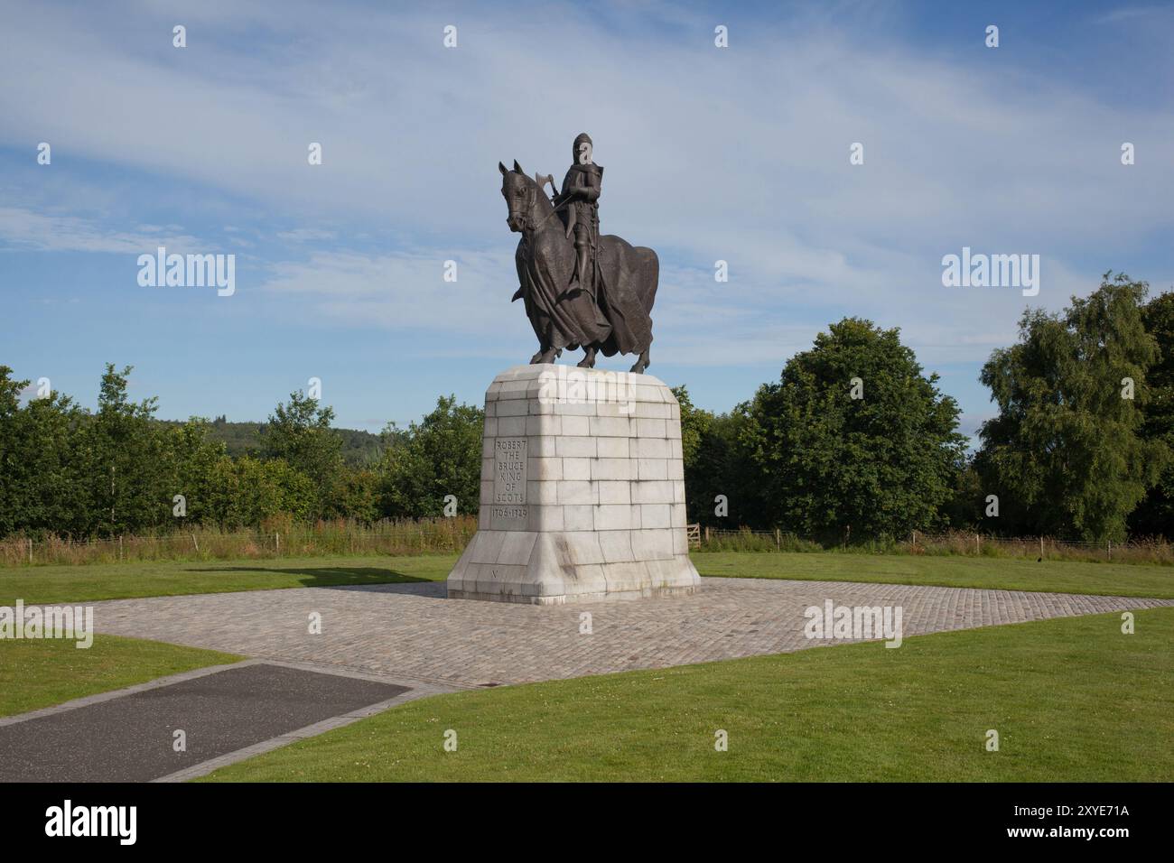 La statua di Robert the Bruce a Bannockburn, Stirling, Scozia nel Regno Unito Foto Stock