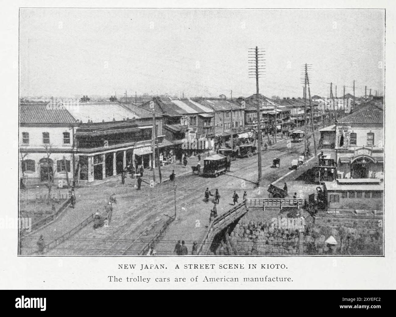 NUOVO GIAPPONE. UNA SCENA DI STRADA A KIOTO. I tram sono di fabbricazione americana. DALL'ARTICOLO RUSSIA'S FIELD FOR ANGLO-SAXON ENTERPRISE IN ASIA. Di Alexander Hume Ford. Dalla rivista Engineering dedicata al progresso industriale volume XIX 1900 The Engineering Magazine Co Foto Stock