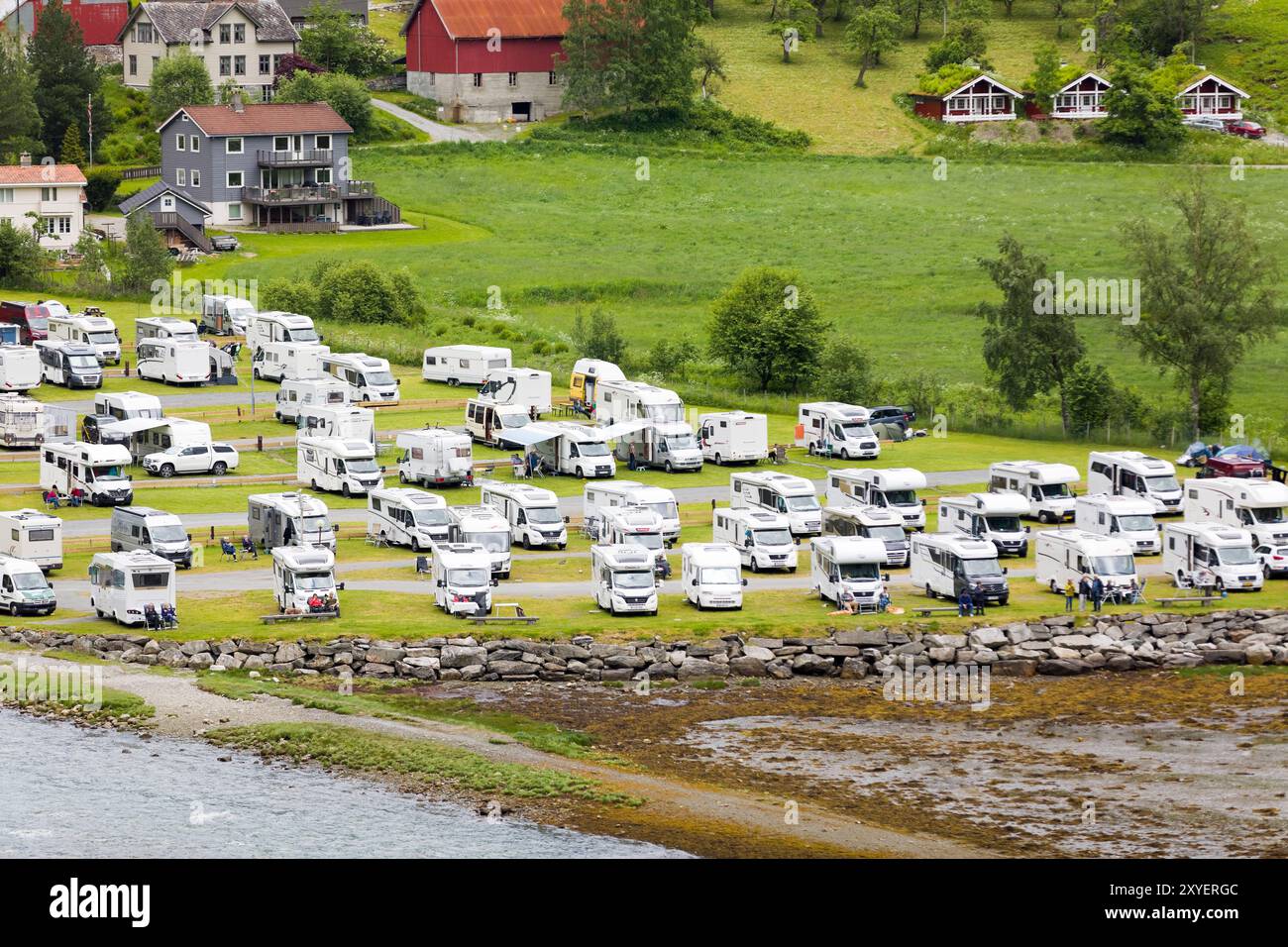 Campeggio vicino al Geirangerfjord, Norvegia, Scandinavia, Europa Foto Stock