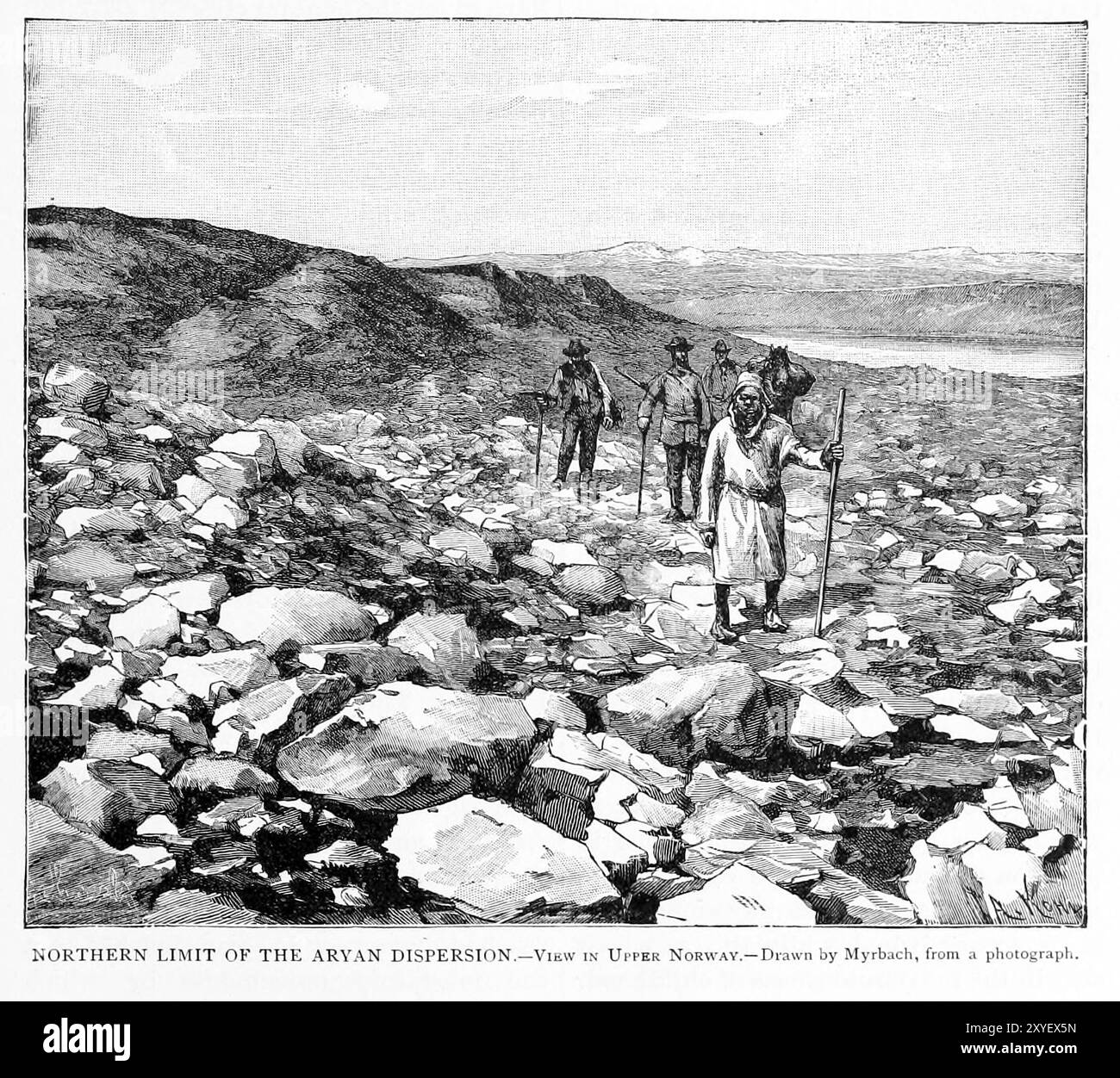 LIMITE SETTENTRIONALE DELLA DISPERSIONE ARIANA. Vista in alta Norvegia, disegnata da Myrbach dal volume II della storia universale di Ridpath di Ridpath, John Clark, 1840-1900 pubblicato nel 1897 Foto Stock