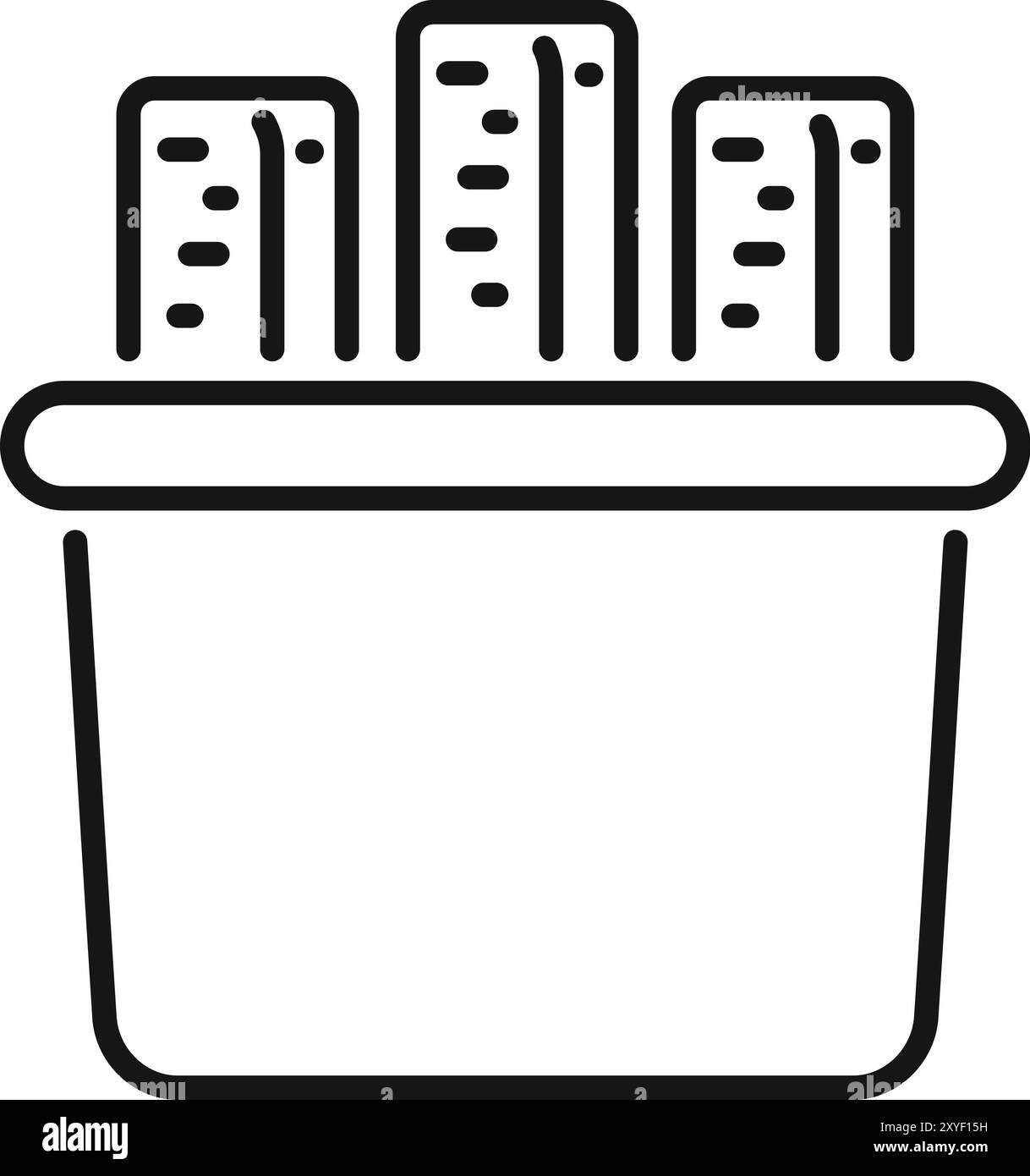 Vettoriale di opere d'arte in linea di edifici che crescono da un vaso di fiori che simboleggia il concetto di urbanizzazione Illustrazione Vettoriale