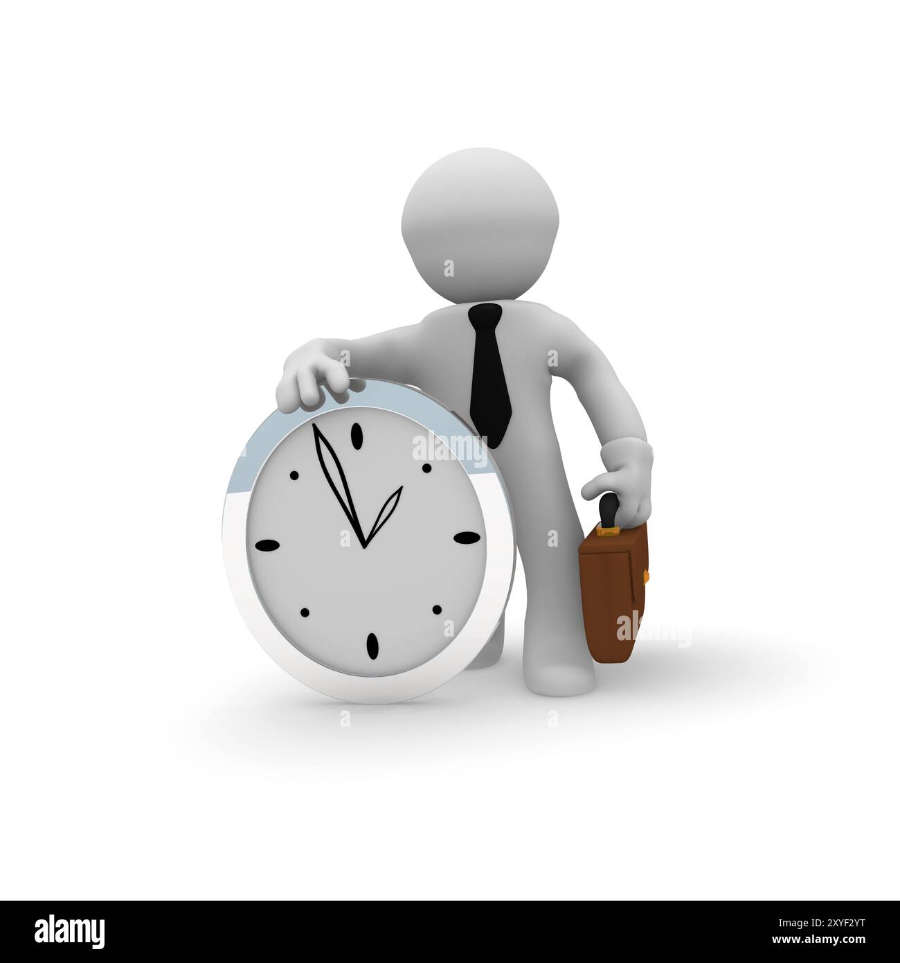 Piccolo imprenditore con un grande orologio, il concetto di tempo, rendering 3D Foto Stock Piccolo imprenditore con un grande orologio, il concetto di tempo, rendering 3D Foto Stock