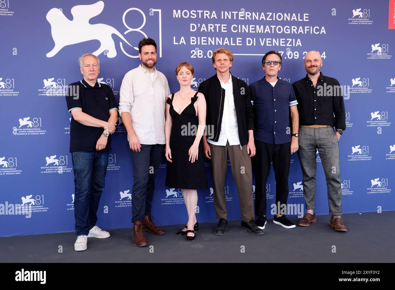 Gast, Philipp Trauer, Leonie Benesch, Tim Fehlbaum, Ben Chaplin e John Ira Palmer beim Photocall zum Kinofilm '5 settembre' auf der Biennale di Venezia 2024 / 81. Internationale Filmfestspiele von Venedig in Palazzo del Casinò. Venedig, 29.08.2024 Foto Stock