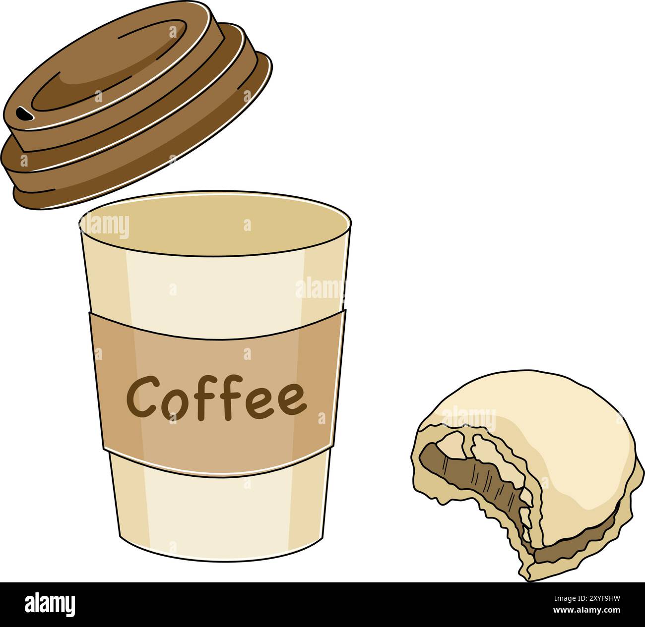 Tazza di caffè fresco con macaron. Biscotti francesi tradizionali. Portate via. Illustrazione Vettoriale