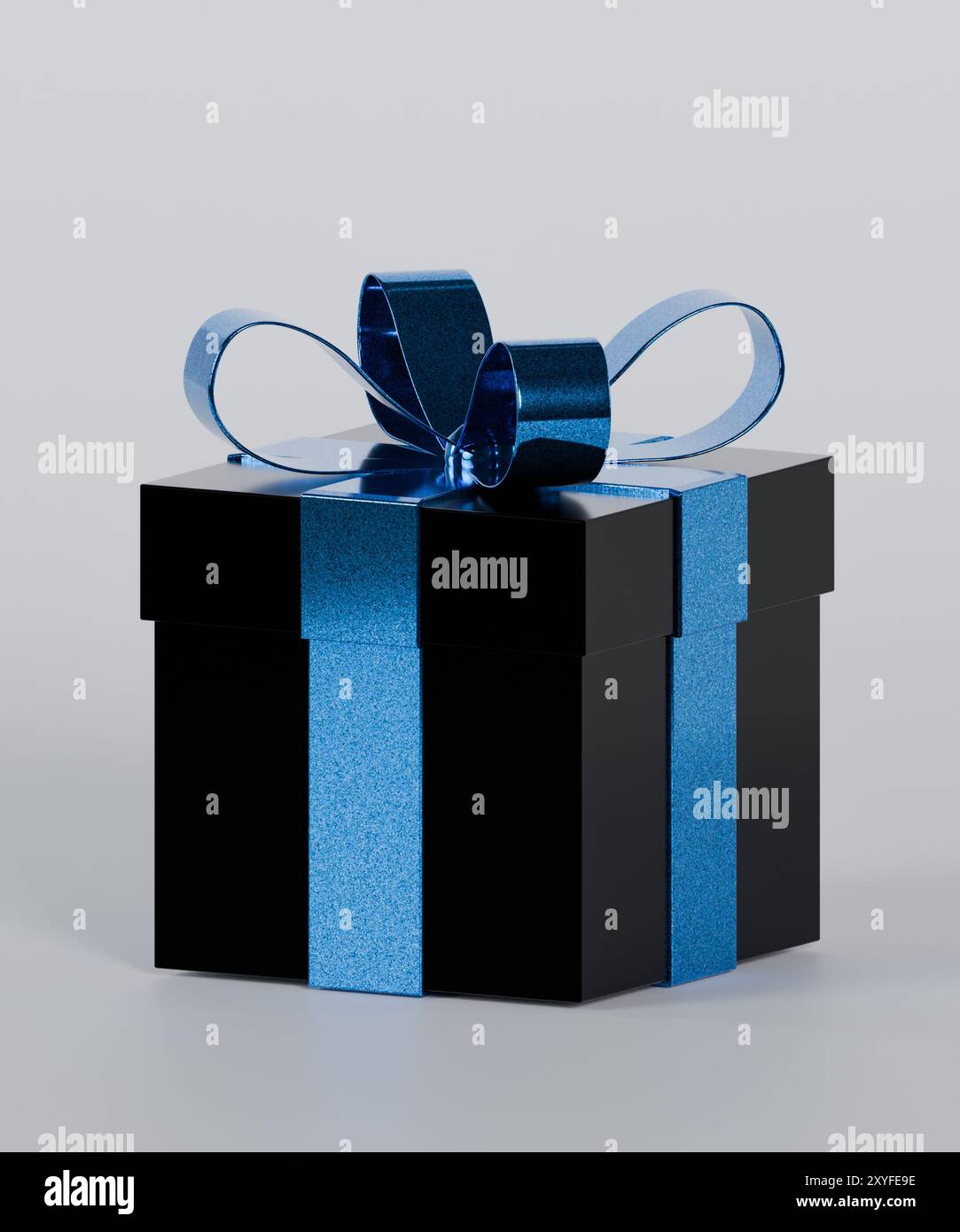 Confezione regalo nera con fiocco blu Foto Stock