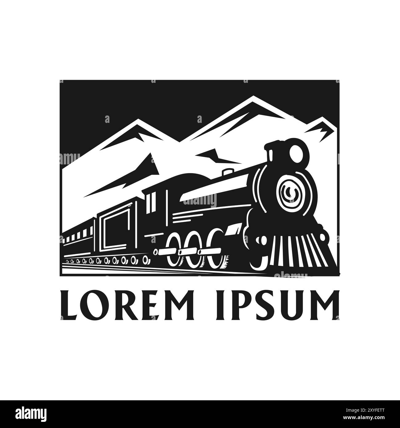 Vintage Mountain Hill con la vecchia locomotiva Steam Train Machine Illustration Design Vector Illustrazione Vettoriale